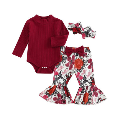 Set pantaloni pentru bebeluși fetițe cu mânecă lungă + pantaloni evazați cu fundiță cu imprimeu leopard + bentiță 3BUC haine ținute de primăvară toamnă