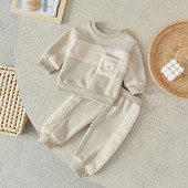 Suefunskry Bebeluș 2 buc ținute toamnă iarnă cu mânecă lungă broderie urs din desene animate hanorac și pantaloni set haine calde pentru sugari 3-24 m