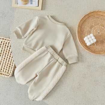 Suefunskry Baby 2Pcs Есенно-зимни екипи с дълъг ръкав Суитшърт и панталони с бродерия на анимационни мечки Комплект топли дрехи за бебета 3-24M