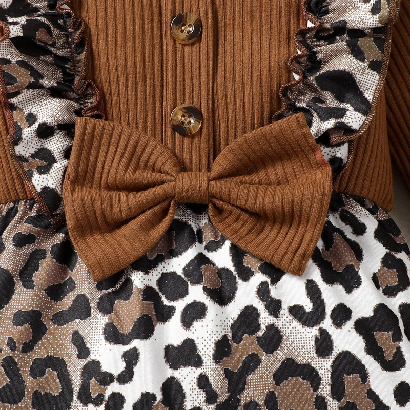 0-2-aastane vastsündinud beebitüdruk kevad- ja sügisosa pruun välkunupp pikkade varrukatega leopardimustrilised püksid armsad onesie