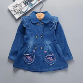 DIIMUU Moda de toamnă Haine pentru fetițe Rochie din denim Guler în jos Îmbrăcăminte pentru copii Buzunare de dragoste Casual Topuri spălate pentru sugari