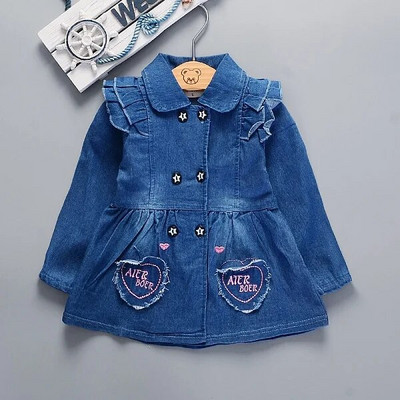 DIIMUU Moda de toamnă Haine pentru fetițe Rochie din denim Guler în jos Îmbrăcăminte pentru copii Buzunare de dragoste Casual Topuri spălate pentru sugari