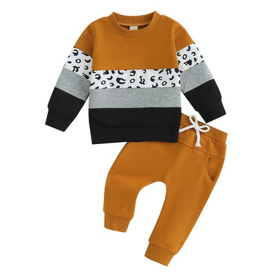 Σετ Suefunskry Βρεφικά αγόρια, Φούτερ με μακρυμάνικη λαιμόκοψη σε αντίθεση χρώματος με ελαστική μέση φούτερ βρεφικά ρούχα 0-3Y