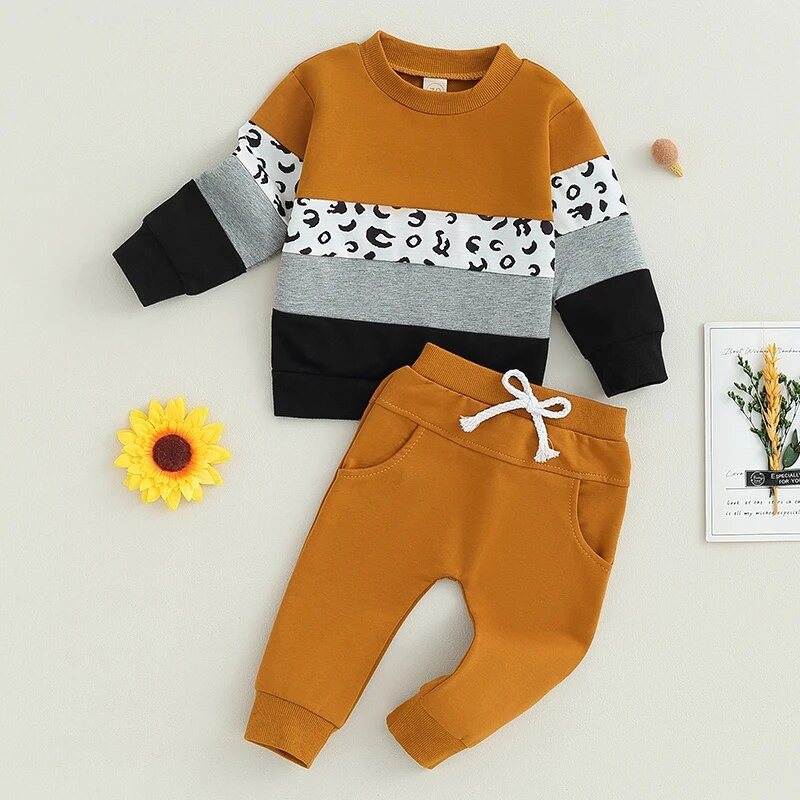 Σετ Suefunskry Βρεφικά αγόρια, Φούτερ με μακρυμάνικη λαιμόκοψη σε αντίθεση χρώματος με ελαστική μέση φούτερ βρεφικά ρούχα 0-3Y