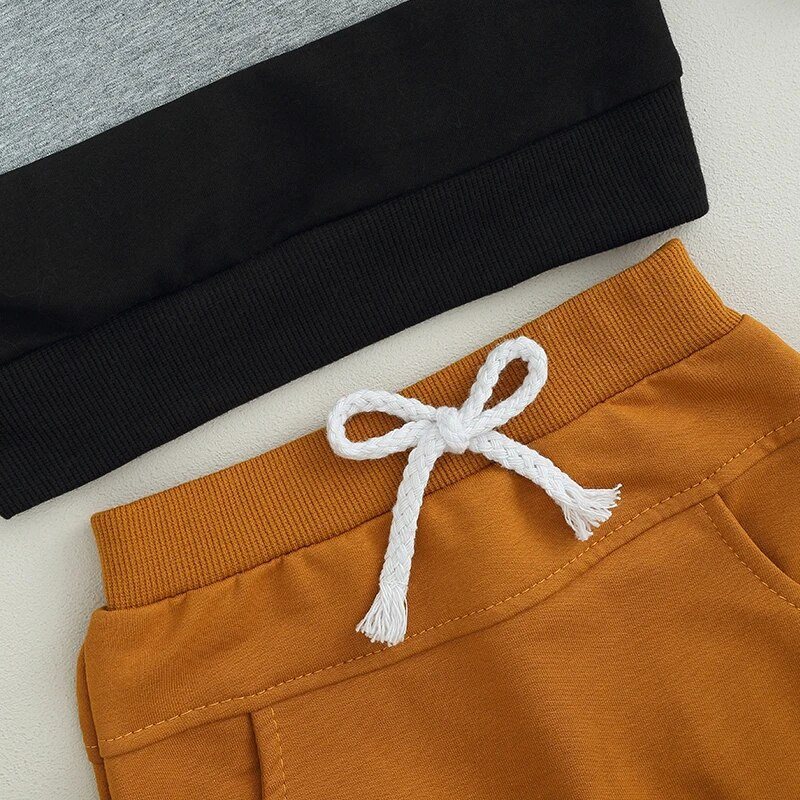 Σετ Suefunskry Βρεφικά αγόρια, Φούτερ με μακρυμάνικη λαιμόκοψη σε αντίθεση χρώματος με ελαστική μέση φούτερ βρεφικά ρούχα 0-3Y