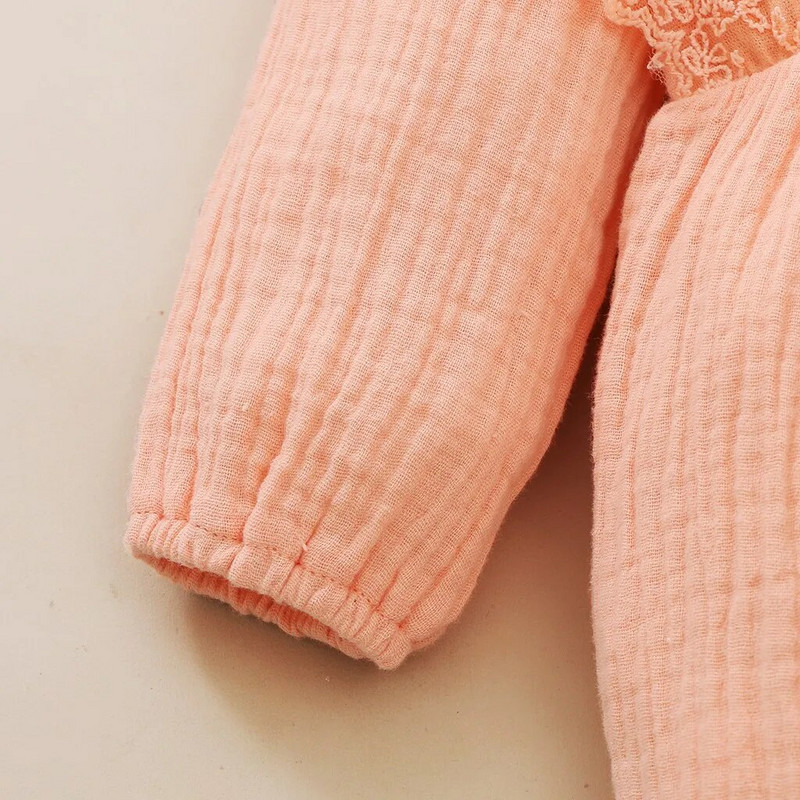 Νεογέννητο κοριτσίστικο κορμάκι Βαμβακερό λινό μακρυμάνικο μονόχρωμο δαντέλα συνονθύλευμα παπιγιόν Lovely jumpsuit ρούχα