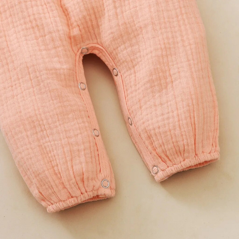 Νεογέννητο κοριτσίστικο κορμάκι Βαμβακερό λινό μακρυμάνικο μονόχρωμο δαντέλα συνονθύλευμα παπιγιόν Lovely jumpsuit ρούχα