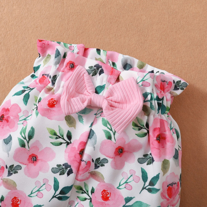 Kislány rózsaszín ruhakészlet tavaszi és őszi ruhák hosszú ujjú body+virágos nadrág+fejpánt kisgyermek baba-divatos öltözék