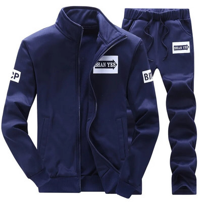 Bărbați, culoare solidă, guler în picioare, ocazional, cu mânecă lungă, cu fermoar, haină sport + costum de pantaloni, pentru alergare în aer liber, îmbrăcăminte sportivă M-4XL