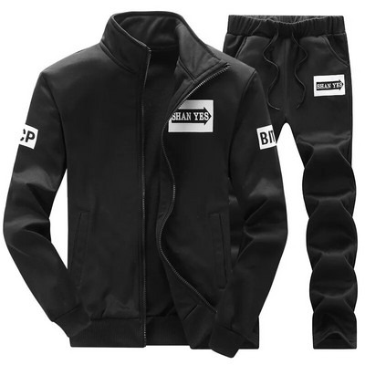 Bărbați, culoare solidă, guler în picioare, ocazional, cu mânecă lungă, cu fermoar, haină sport + costum de pantaloni, pentru alergare în aer liber, îmbrăcăminte sportivă M-4XL