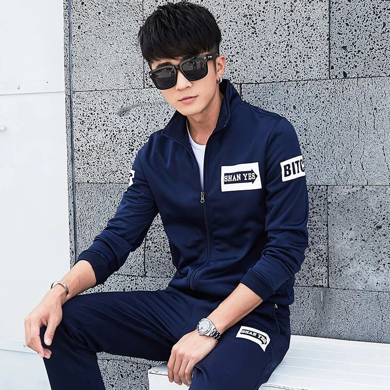 Meeste ühevärviline püstkrae vabaaja pikkade varrukatega tõmblukuga mantel Spordimantel + püksid, kostüüm välijooksuspordiriided M-4XL