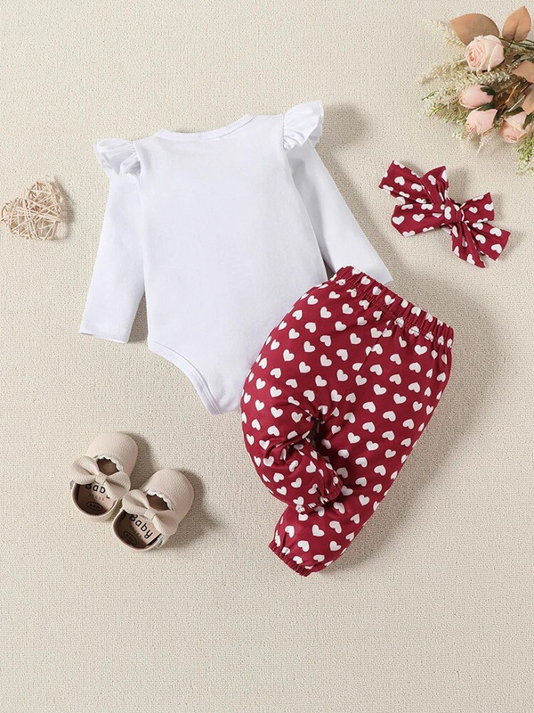 3 bucăți de primăvară și toamnă din bumbac nou-născut fetiță târât haine 0-12 luni dragoste model pantaloni imprimați set de îmbrăcăminte pentru bebeluși
