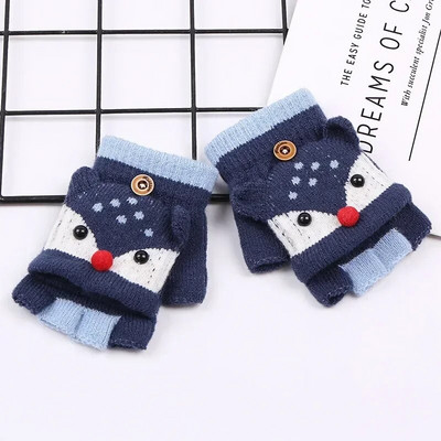Mănuși din tricot din desene animate Mănuși cu jumătate de deget Flip pentru iarnă Mănuși calde pentru copii pentru băieți, fete, copii, 3 până la 6 ani, elevi, școală, scris