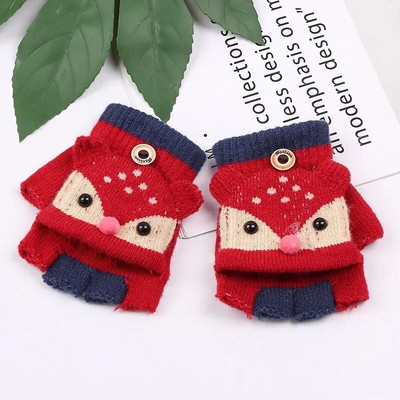 Mănuși din tricot din desene animate Mănuși cu jumătate de deget Flip pentru iarnă Mănuși calde pentru copii pentru băieți, fete, copii, 3 până la 6 ani, elevi, școală, scris