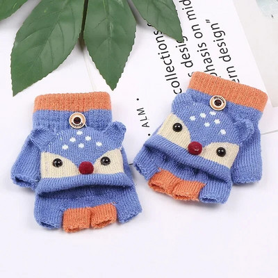 Mănuși din tricot din desene animate Mănuși cu jumătate de deget Flip pentru iarnă Mănuși calde pentru copii pentru băieți, fete, copii, 3 până la 6 ani, elevi, școală, scris
