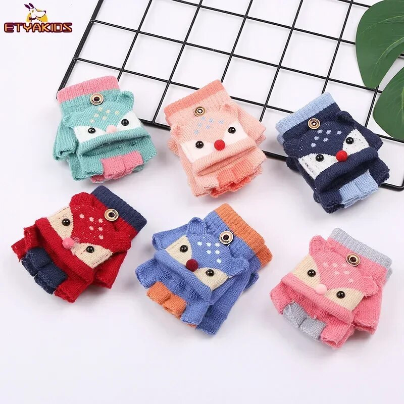 Multikas kootud kindad poolsõrmega ümberpööratavad kindad talvised soojad kindad poistele tüdrukud lapsed 3–6-aastased õpilased koolis kirjutamine