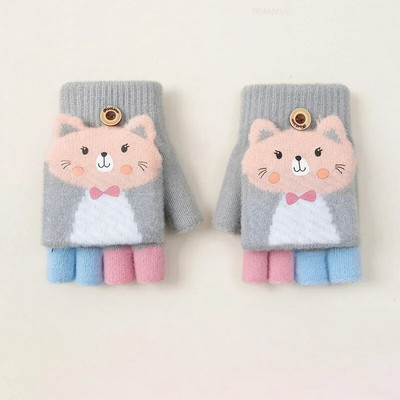 Copii Iarna Cinci Degete Mănuși Flip Warm Plush Groasă Drăguț Student Copii Mănuși Băieți Fete Bebeluș Tricotat Mănuși de protecție împotriva Frigului