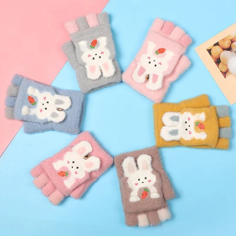 Copii Iarna Cinci Degete Mănuși Flip Warm Plush Groasă Drăguț Student Copii Mănuși Băieți Fete Bebeluș Tricotat Mănuși de protecție împotriva Frigului
