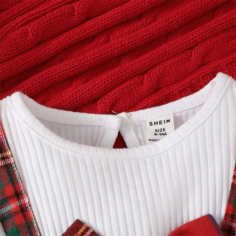 Suefunskry 2 bucăți ținută de Crăciun pentru fetițe, tricou patchwork cu mânecă lungă cu fundă și pantaloni evazați în carouri Set haine de toamnă