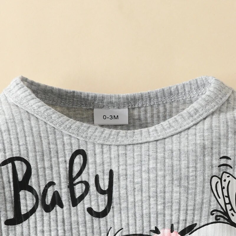 BeQeuewll 3 tk beebitüdruku armsad sügisrõivad, pikkade varrukatega elevanditrükiga püksid ja peapaela komplekt imikutele