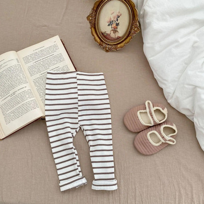 Skinny παντελόνι Baby Unisex Λεπτό μασίφ απλό ριμπ κολάν νήπιο κορίτσι βαμβακερό casual ριγέ για αγόρια Βρεφικό παντελόνι με κάτω