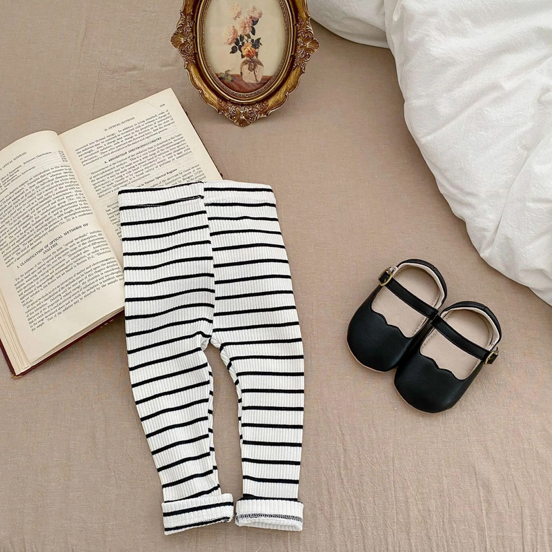Skinny παντελόνι Baby Unisex Λεπτό μασίφ απλό ριμπ κολάν νήπιο κορίτσι βαμβακερό casual ριγέ για αγόρια Βρεφικό παντελόνι με κάτω