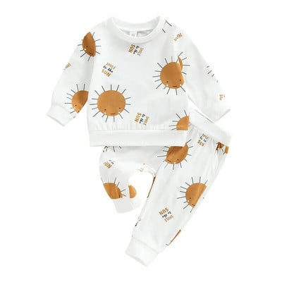 0-24M vastsündinud beebitüdruk poiss, 2 tk. Kevadrõivaste pikkade varrukatega päikeseprintiga dressipluusi ja taskupükste komplekt
