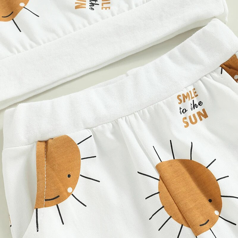 0-24M vastsündinud beebitüdruk poiss, 2 tk. Kevadrõivaste pikkade varrukatega päikeseprintiga dressipluusi ja taskupükste komplekt