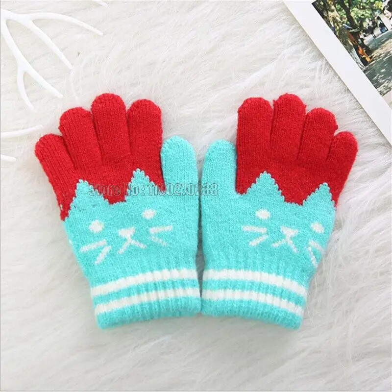 Nou Copil Copii Bebeluși Fete Băieți Iarna Tricotate Desene Animate Călduțe Copii În aer liber Desene Animate Pisici Drăguțe Mănuși