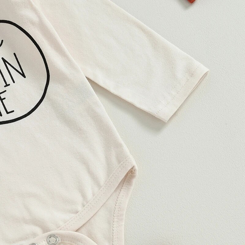 Bebeluși Fetițe Haine de Halloween Dovleac imprimeu cu litere Mâneci lungi Romper și pantaloni evazați cu nervuri Bentita 3 piese Ținute