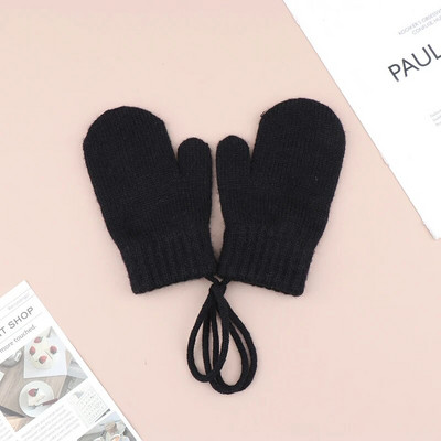 Μάλλινα παιδικά χειμωνιάτικα γάντια για κορίτσια αγόρια μονόχρωμα παιδικά γάντια με τιράντες Ζεστά αξεσουάρ για μωρά