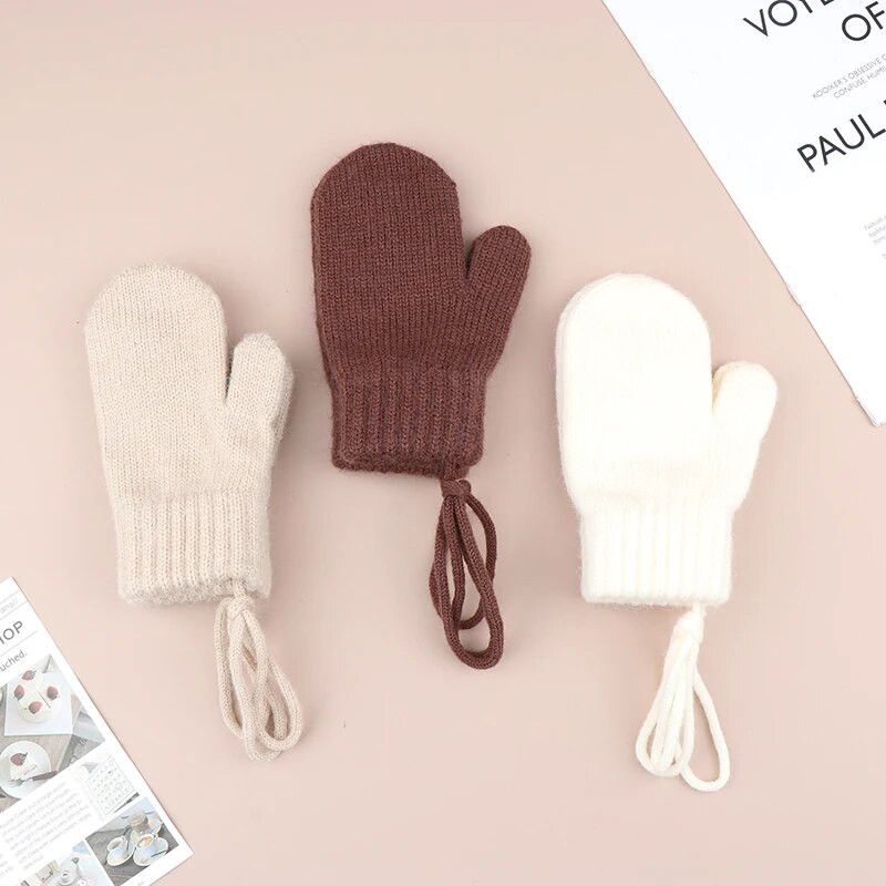 Μάλλινα παιδικά χειμωνιάτικα γάντια για κορίτσια αγόρια μονόχρωμα παιδικά γάντια με τιράντες Ζεστά αξεσουάρ για μωρά