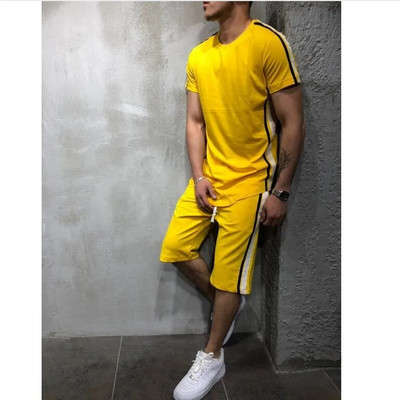 Set de tricou de vară pentru bărbați, sport, fitness, în aer liber, costum din două piese, haine pentru acasă, pijamale, confortabile, subțiri, simple, seturi de tricou pentru plajă