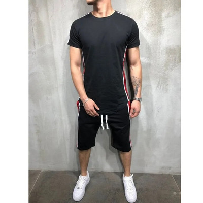Set de tricou de vară pentru bărbați, sport, fitness, în aer liber, costum din două piese, haine pentru acasă, pijamale, confortabile, subțiri, simple, seturi de tricou pentru plajă