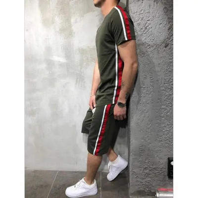 Set de tricou de vară pentru bărbați, sport, fitness, în aer liber, costum din două piese, haine pentru acasă, pijamale, confortabile, subțiri, simple, seturi de tricou pentru plajă