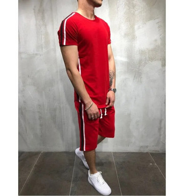 Set de tricou de vară pentru bărbați, sport, fitness, în aer liber, costum din două piese, haine pentru acasă, pijamale, confortabile, subțiri, simple, seturi de tricou pentru plajă