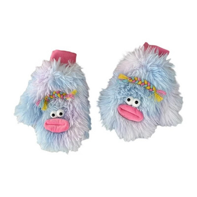 Mănuși cu desene animate de pluș Mănuși pentru animale de pluș lucrate manual, cu degete pline, mănuși moi, calde de iarnă, pentru copii, fete