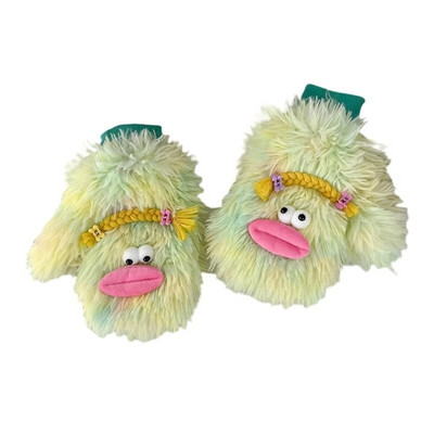 Mănuși cu desene animate de pluș Mănuși pentru animale de pluș lucrate manual, cu degete pline, mănuși moi, calde de iarnă, pentru copii, fete