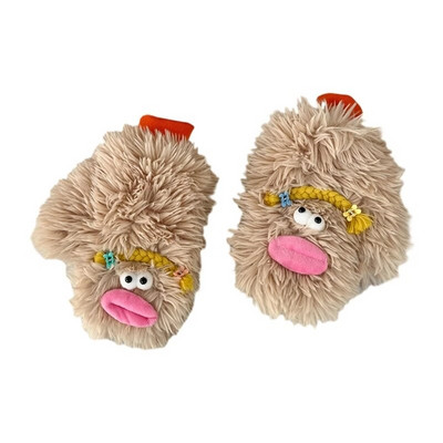 Mănuși cu desene animate de pluș Mănuși pentru animale de pluș lucrate manual, cu degete pline, mănuși moi, calde de iarnă, pentru copii, fete