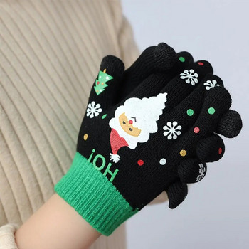 Βελούδινη οθόνη αφής χειμώνα και φθινόπωρο για ενήλικες με πλήρη δάχτυλα γάντια Άγιου Βασίλη με στάμπα γυναικεία πλεκτά γάντια Χριστουγεννιάτικα παιδικά γάντια