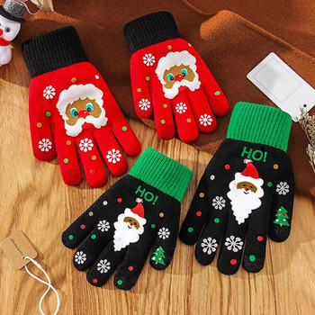 Βελούδινη οθόνη αφής χειμώνα και φθινόπωρο για ενήλικες με πλήρη δάχτυλα γάντια Άγιου Βασίλη με στάμπα γυναικεία πλεκτά γάντια Χριστουγεννιάτικα παιδικά γάντια