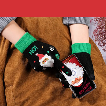 Кадифени зимни и есенни сензорни екрани Ръкавици за възрастни с пълни пръсти Дамски плетени ръкавици с принт на Дядо Коледа Коледни детски ръкавици