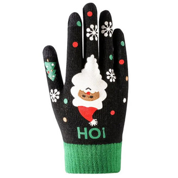Кадифени зимни и есенни сензорни екрани Ръкавици за възрастни с пълни пръсти Дамски плетени ръкавици с принт на Дядо Коледа Коледни детски ръкавици