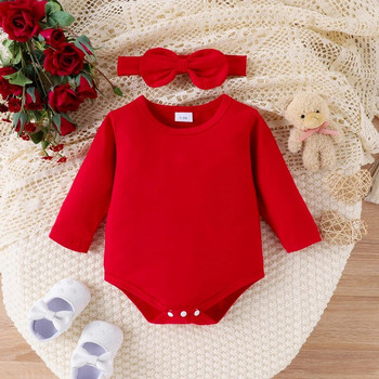 ma&baby 0-18M Коледен комплект дрехи за новородени бебета и момичета с дълъг ръкав, червен гащеризон, пола с принт на сърца, лента за глава, коледни костюми D05