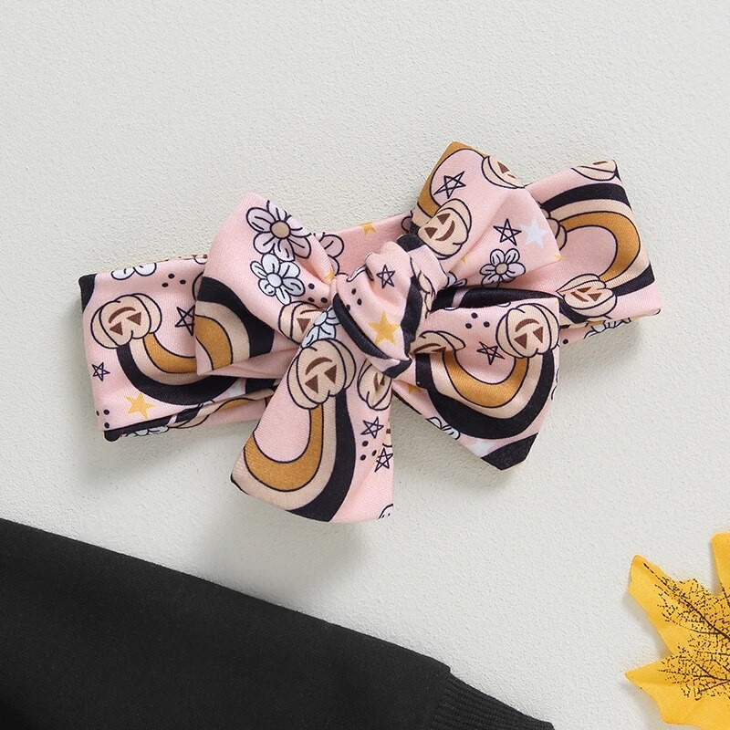 Toddler Girls 3PCS Σετ παντελονιών Halloween Μακρυμάνικα γράμματα με στάμπα και φλοράλ παντελόνια με κορδόνια