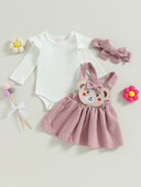 Βρεφικά νήπια κοριτσίστικα χειμερινά φθινοπωρινά ρούχα 0-3 6 9 12 μηνών Μακρυμάνικο Romper Bear Ζαρτιέ Φούστα Κεφαλόδεσμος Σετ ρούχων