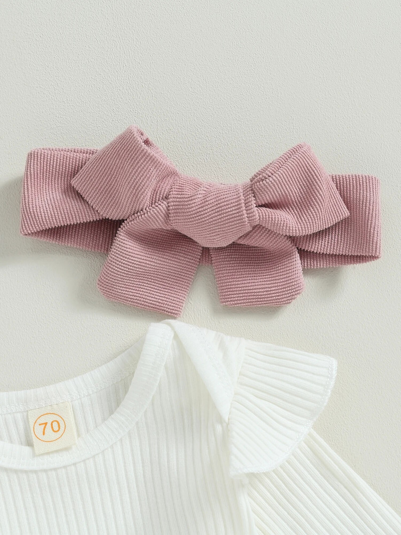 Βρεφικά νήπια κοριτσίστικα χειμερινά φθινοπωρινά ρούχα 0-3 6 9 12 μηνών Μακρυμάνικο Romper Bear Ζαρτιέ Φούστα Κεφαλόδεσμος Σετ ρούχων