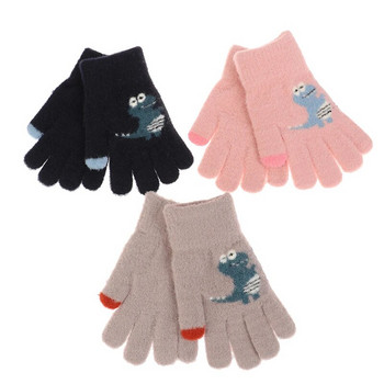 3-9 Χρόνια Χειμώνας Παιδικά Πυκνωμένα Πλεκτά Γάντια Κινούμενα σχέδια Μικρός Δεινόσαυρος Πλήρης Δάχτυλο Παιδικά Γάντια Ποδηλασία εξωτερικού χώρου Παίξτε για αγόρια γάντια