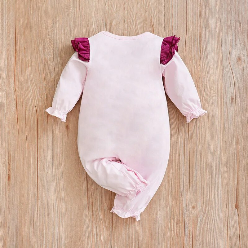 Body pentru bebeluși cu mânecă lungă din bumbac, cu imprimeu elefant, cu funda drăguță de desene animate pentru fete de primăvară și toamnă