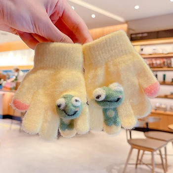 3-6 годишни зимни бебешки момичета Сладки меки плетени анимационни ръкавици с пет пръста Детски прекрасни топли ръкавици на открито Детски ръкавици